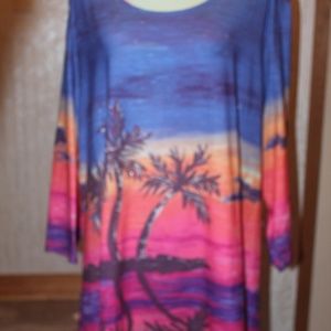 Soft tee Shirt, Fla Palms & Sunset,  3X,  New,
